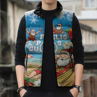 Guam Christmas Sleeveless Puffer Jacket Felis Pasgua Chilling Santa - Polynesian Pride