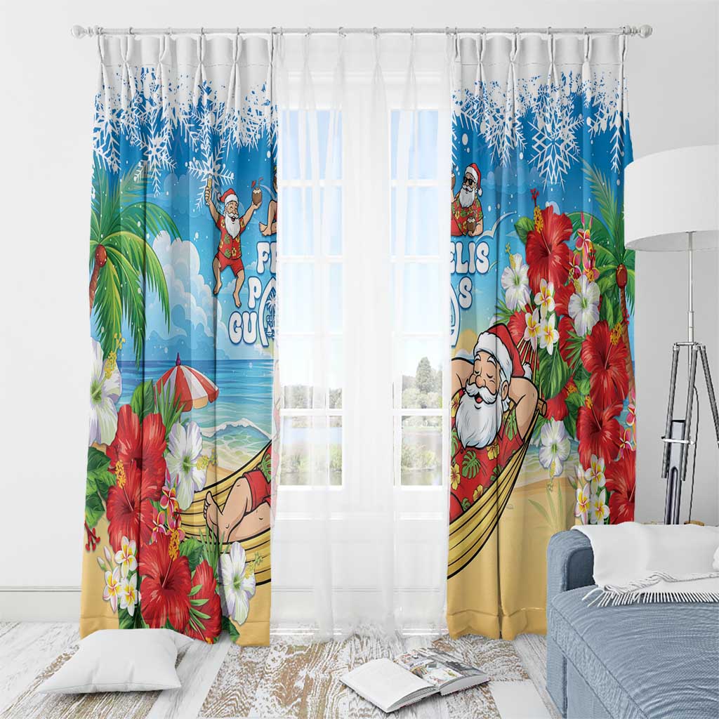 Guam Christmas Window Curtain Felis Pasgua Chilling Santa - Polynesian Pride