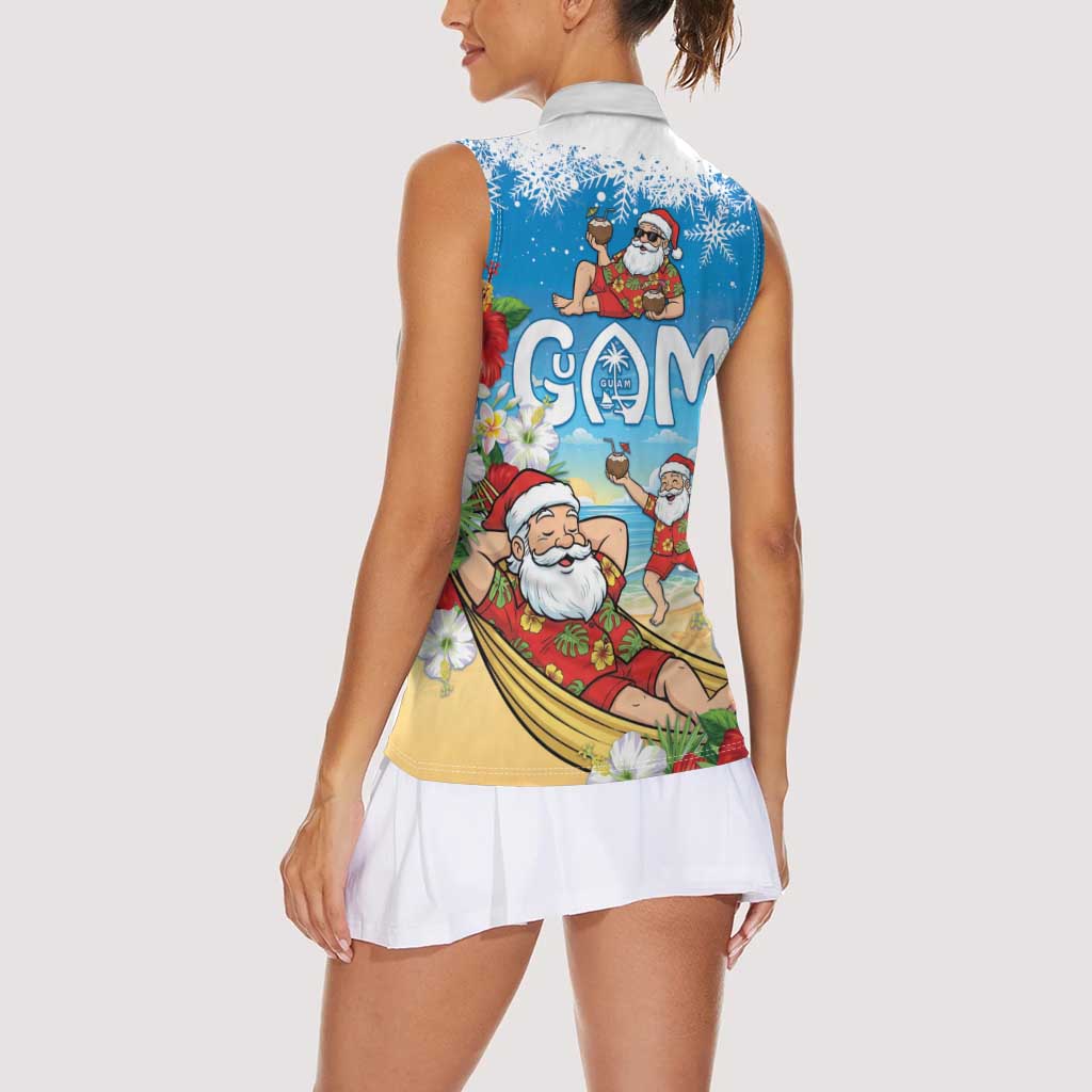Guam Christmas Women Sleeveless Polo Shirt Felis Pasgua Chilling Santa - Polynesian Pride