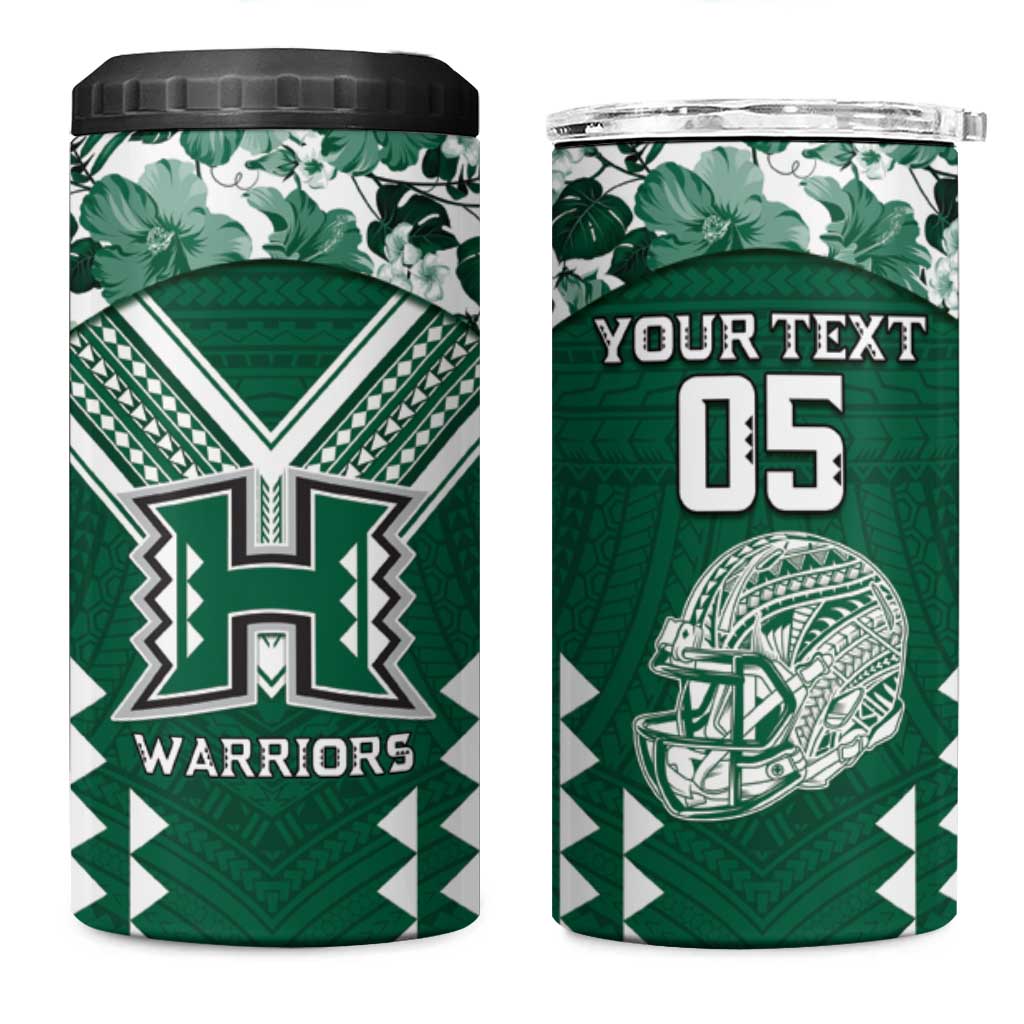 Custom Hawaii Football 4 in 1 Can Cooler Tumbler Rainbow Warriors Tropical Vibes LT05 One Size: 16 oz Green - Polynesian Pride