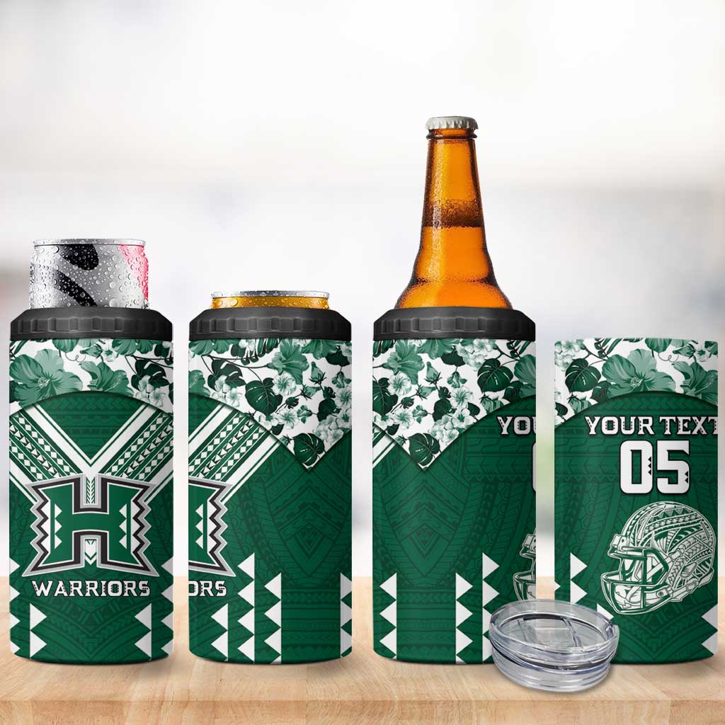 Custom Hawaii Football 4 in 1 Can Cooler Tumbler Rainbow Warriors Tropical Vibes LT05 - Polynesian Pride