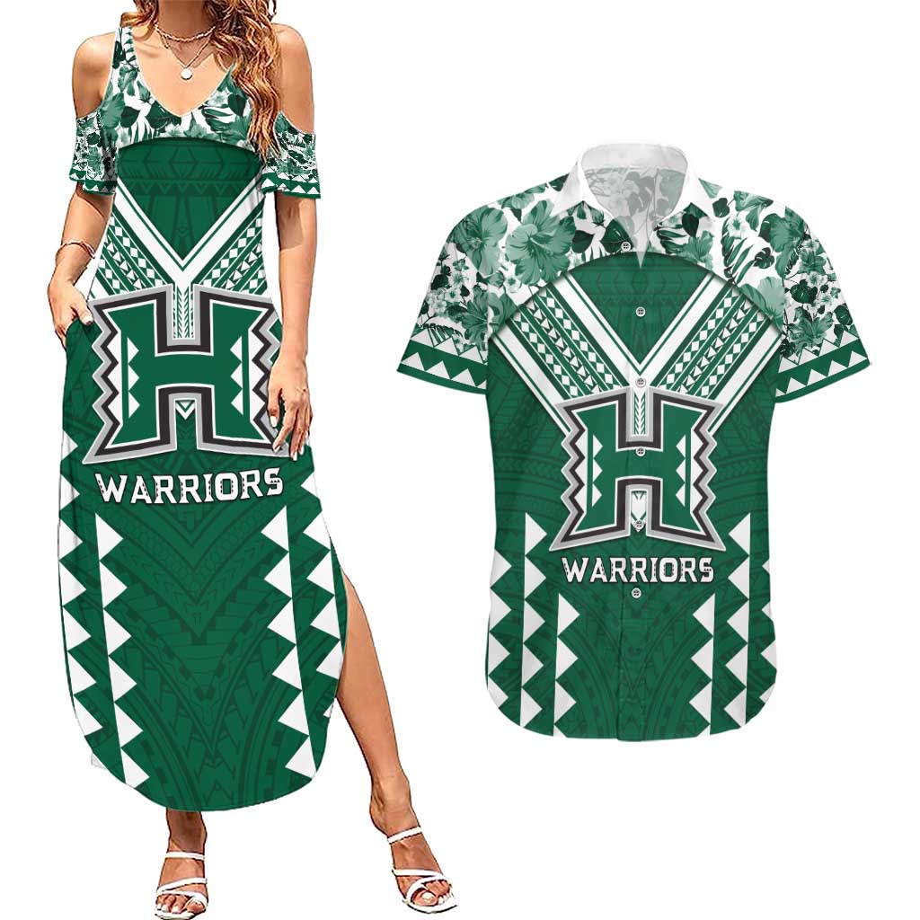 Custom Hawaii Football Couples Matching Summer Maxi Dress and Hawaiian Shirt Rainbow Warriors Tropical Vibes - Polynesian Pride