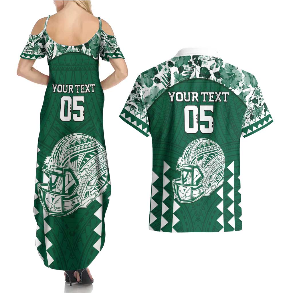 Custom Hawaii Football Couples Matching Summer Maxi Dress and Hawaiian Shirt Rainbow Warriors Tropical Vibes - Polynesian Pride