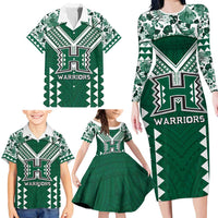 Custom Hawaii Football Family Matching Long Sleeve Bodycon Dress and Hawaiian Shirt Rainbow Warriors Tropical Vibes - Polynesian Pride