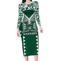 Custom Hawaii Football Family Matching Long Sleeve Bodycon Dress and Hawaiian Shirt Rainbow Warriors Tropical Vibes - Polynesian Pride