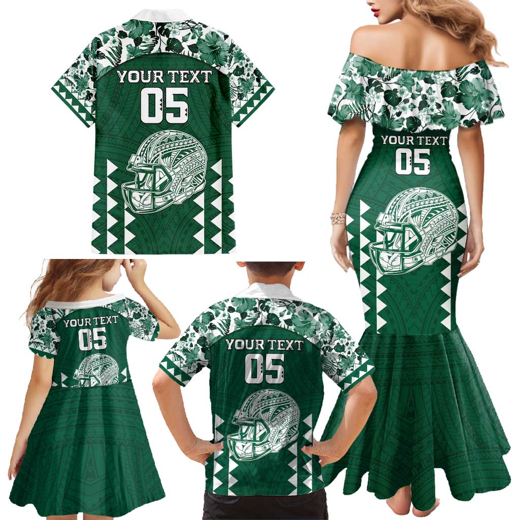 Custom Hawaii Football Family Matching Mermaid Dress and Hawaiian Shirt Rainbow Warriors Tropical Vibes - Polynesian Pride