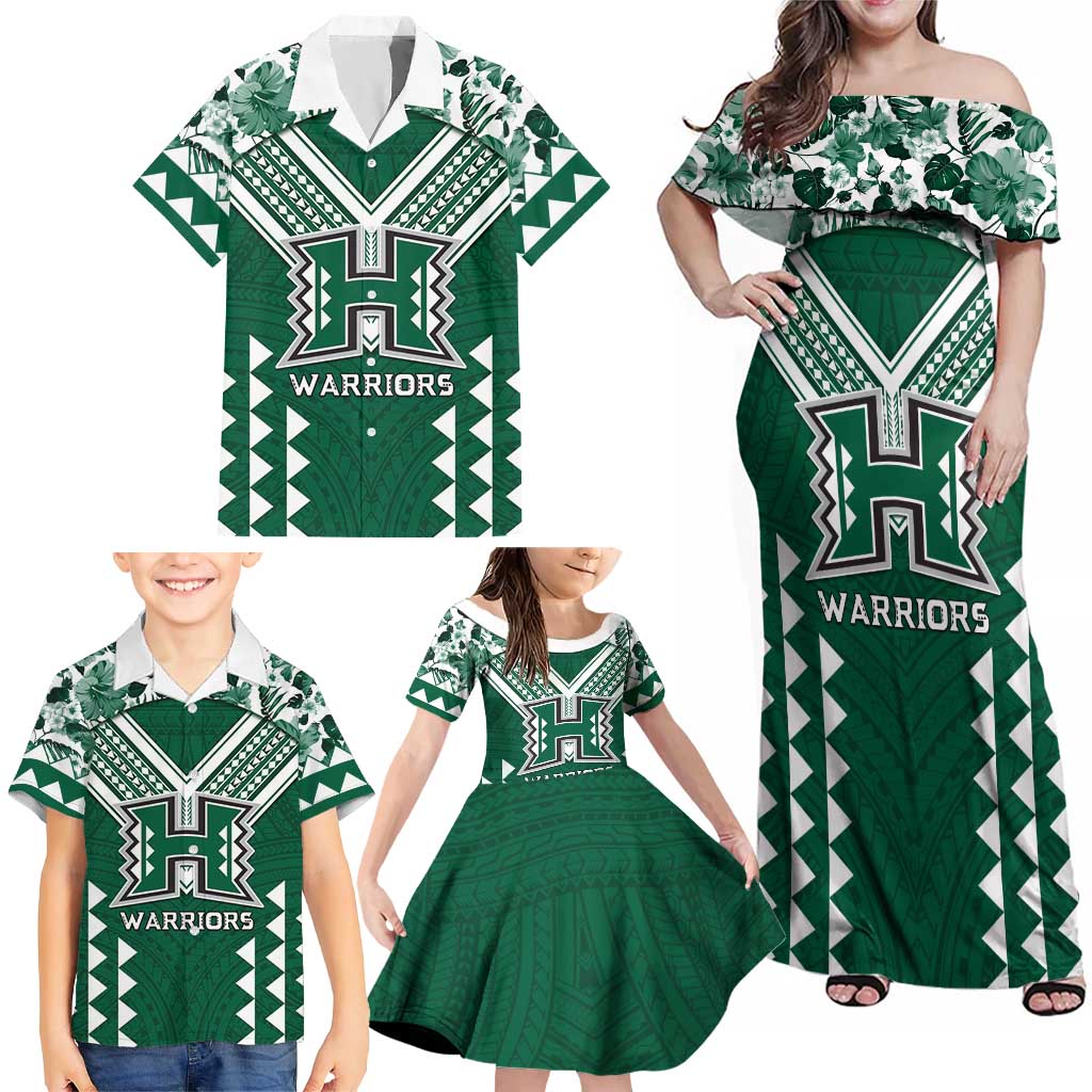 Custom Hawaii Football Family Matching Off Shoulder Maxi Dress and Hawaiian Shirt Rainbow Warriors Tropical Vibes LT05 - Polynesian Pride