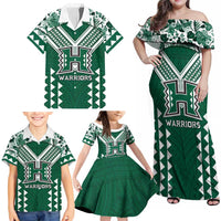 Custom Hawaii Football Family Matching Off Shoulder Maxi Dress and Hawaiian Shirt Rainbow Warriors Tropical Vibes LT05 - Polynesian Pride