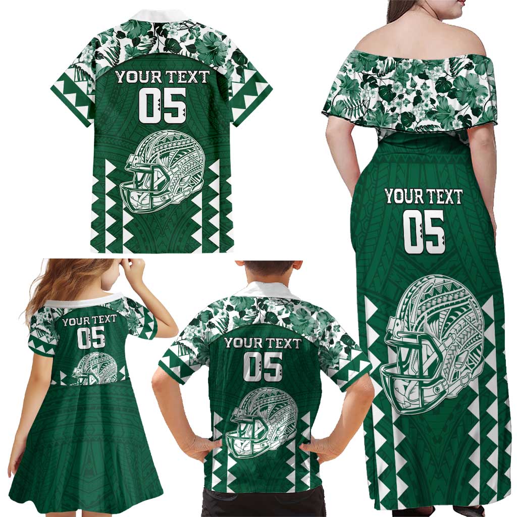 Custom Hawaii Football Family Matching Off Shoulder Maxi Dress and Hawaiian Shirt Rainbow Warriors Tropical Vibes LT05 - Polynesian Pride