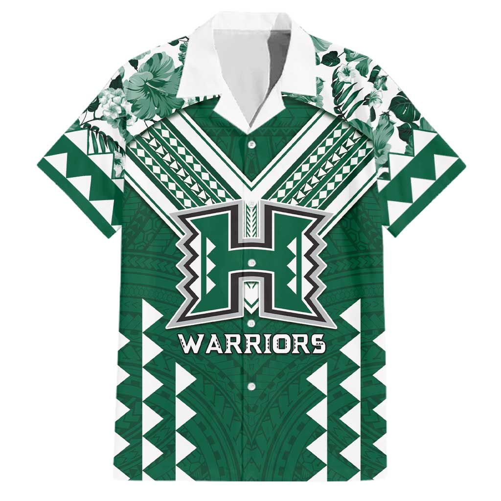 Custom Hawaii Football Family Matching Off Shoulder Maxi Dress and Hawaiian Shirt Rainbow Warriors Tropical Vibes LT05 Dad's Shirt - Short Sleeve Green - Polynesian Pride