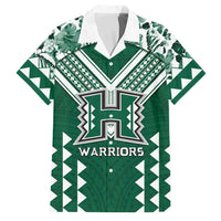 Custom Hawaii Football Family Matching Off Shoulder Maxi Dress and Hawaiian Shirt Rainbow Warriors Tropical Vibes LT05 Dad's Shirt - Short Sleeve Green - Polynesian Pride