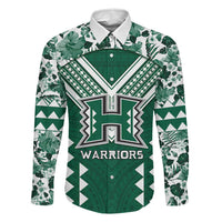 Custom Hawaii Football Family Matching Off Shoulder Maxi Dress and Hawaiian Shirt Rainbow Warriors Tropical Vibes LT05 Dad's Shirt - Long Sleeve Green - Polynesian Pride