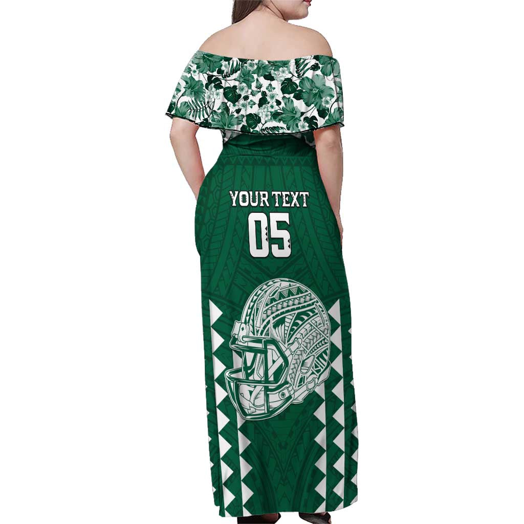 Custom Hawaii Football Family Matching Off Shoulder Maxi Dress and Hawaiian Shirt Rainbow Warriors Tropical Vibes LT05 - Polynesian Pride
