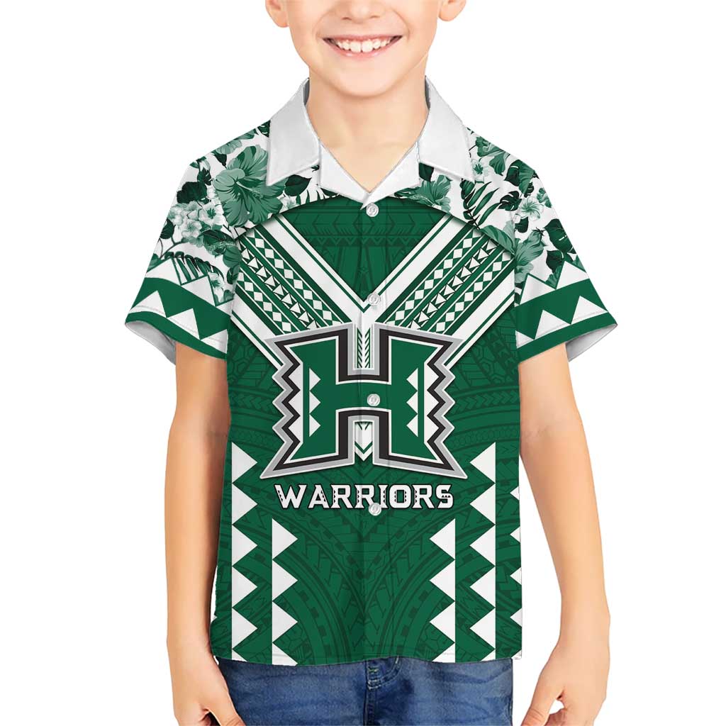 Custom Hawaii Football Family Matching Off Shoulder Maxi Dress and Hawaiian Shirt Rainbow Warriors Tropical Vibes LT05 Son's Shirt Green - Polynesian Pride