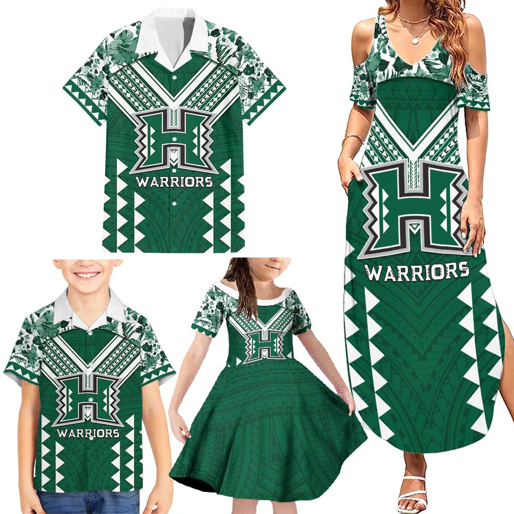 Custom Hawaii Football Family Matching Summer Maxi Dress and Hawaiian Shirt Rainbow Warriors Tropical Vibes - Polynesian Pride