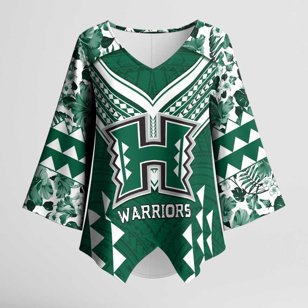 Custom Hawaii Football Kimono Sleeve Blouse Rainbow Warriors Tropical Vibes LT05 Female Green - Polynesian Pride