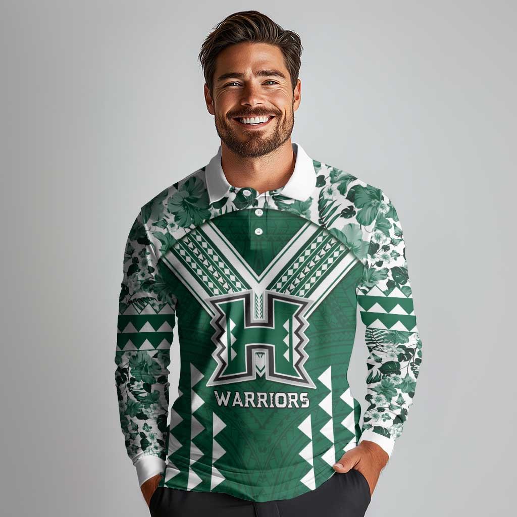 Custom Hawaii Football Long Sleeve Polo Shirt Rainbow Warriors Tropical Vibes - Polynesian Pride