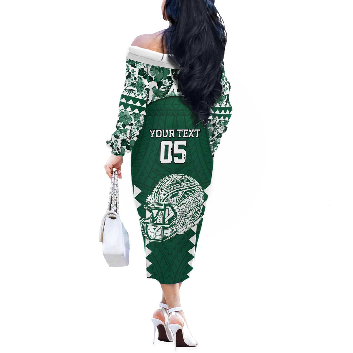 Custom Hawaii Football Off The Shoulder Long Sleeve Dress Rainbow Warriors Tropical Vibes - Polynesian Pride