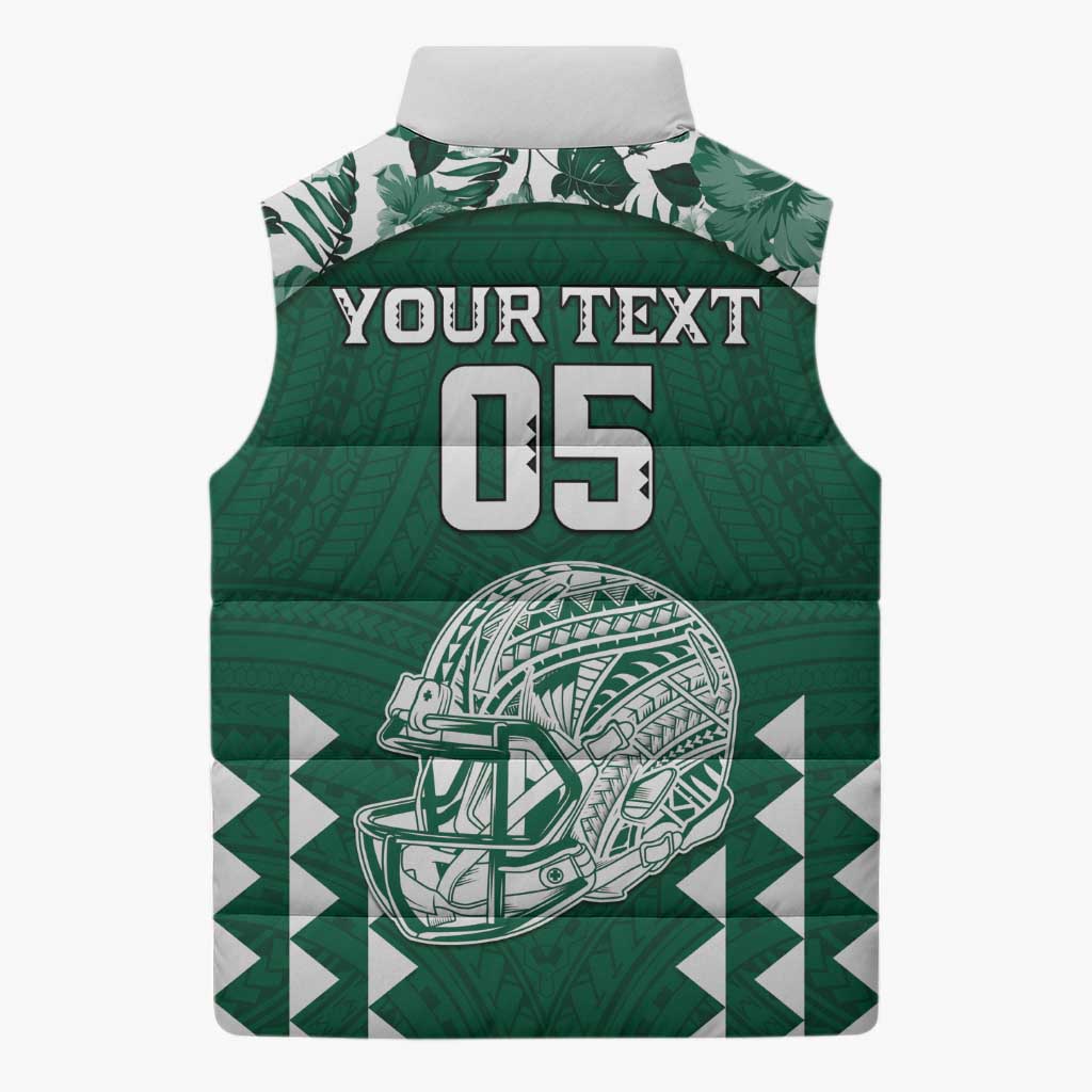 Custom Hawaii Football Sleeveless Puffer Jacket Rainbow Warriors Tropical Vibes - Polynesian Pride