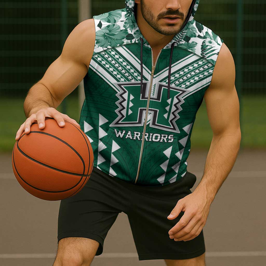 Custom Hawaii Football Sleeveless Zip Hoodie Rainbow Warriors Tropical Vibes - Polynesian Pride