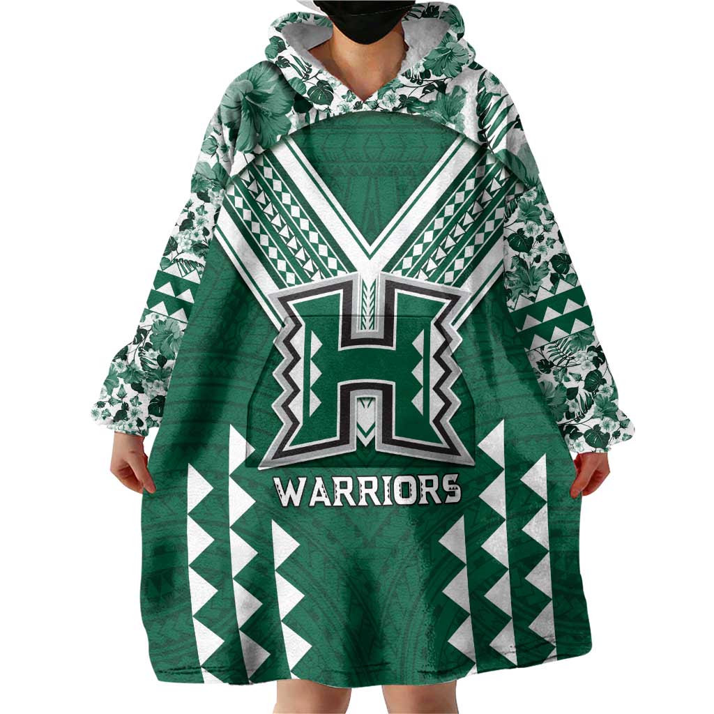Custom Hawaii Football Wearable Blanket Hoodie Rainbow Warriors Tropical Vibes - Polynesian Pride