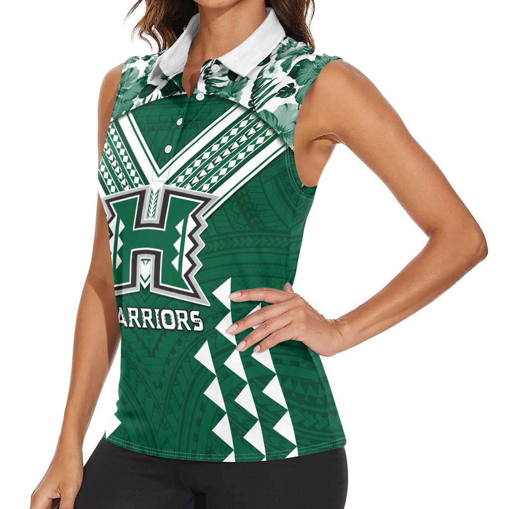 Custom Hawaii Football Women Sleeveless Polo Shirt Rainbow Warriors Tropical Vibes - Polynesian Pride