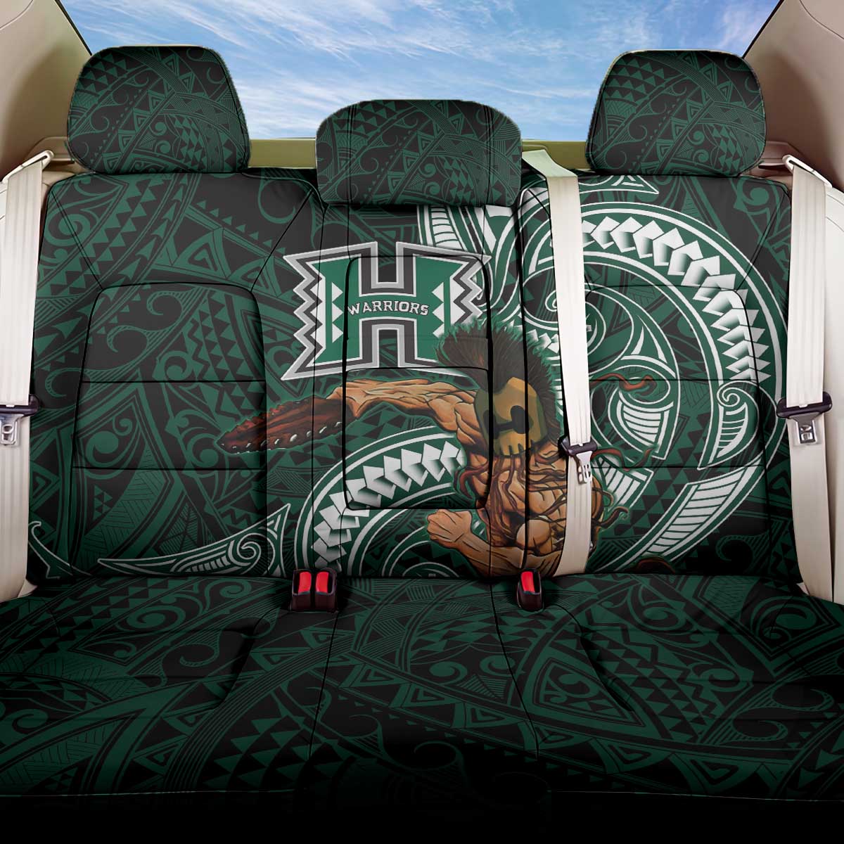 Hawaii Ikaika Warrior Football Back Car Seat Cover Polynesian Tribal Tattoo - Polynesian Pride