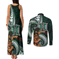 Hawaii Ikaika Warrior Football Couples Matching Tank Maxi Dress and Long Sleeve Button Shirt Polynesian Tribal Tattoo - Polynesian Pride
