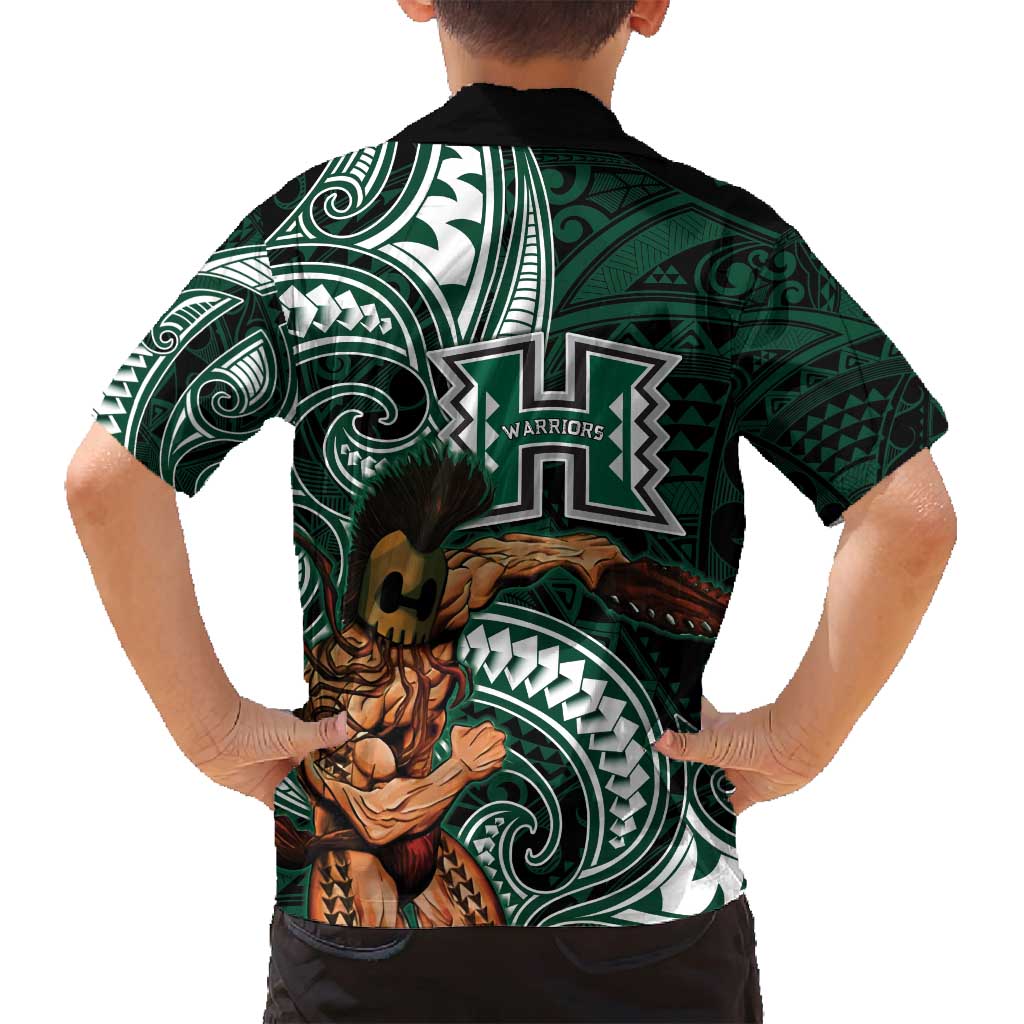 Hawaii Ikaika Warrior Football Family Matching Off Shoulder Short Dress and Hawaiian Shirt Polynesian Tribal Tattoo - Polynesian Pride