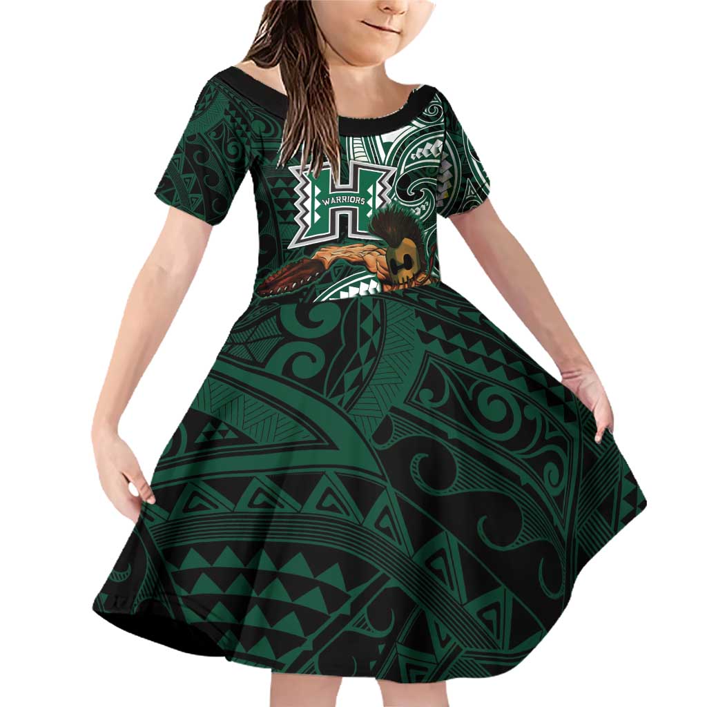 Hawaii Ikaika Warrior Football Family Matching Off Shoulder Short Dress and Hawaiian Shirt Polynesian Tribal Tattoo - Polynesian Pride