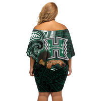 Hawaii Ikaika Warrior Football Family Matching Off Shoulder Short Dress and Hawaiian Shirt Polynesian Tribal Tattoo - Polynesian Pride
