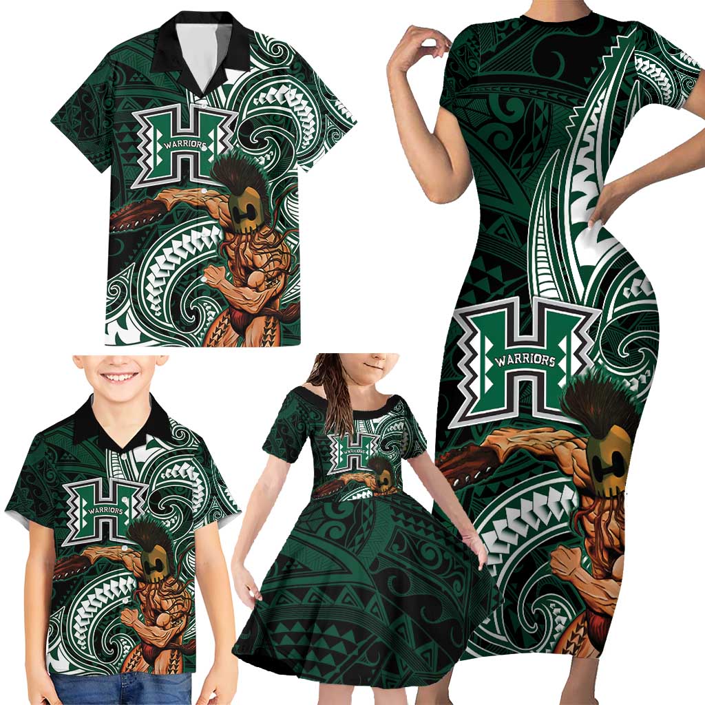Hawaii Ikaika Warrior Football Family Matching Short Sleeve Bodycon Dress and Hawaiian Shirt Polynesian Tribal Tattoo - Polynesian Pride