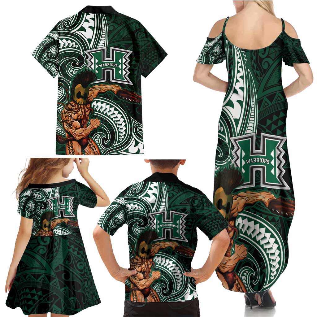 Hawaii Ikaika Warrior Football Family Matching Summer Maxi Dress and Hawaiian Shirt Polynesian Tribal Tattoo - Polynesian Pride