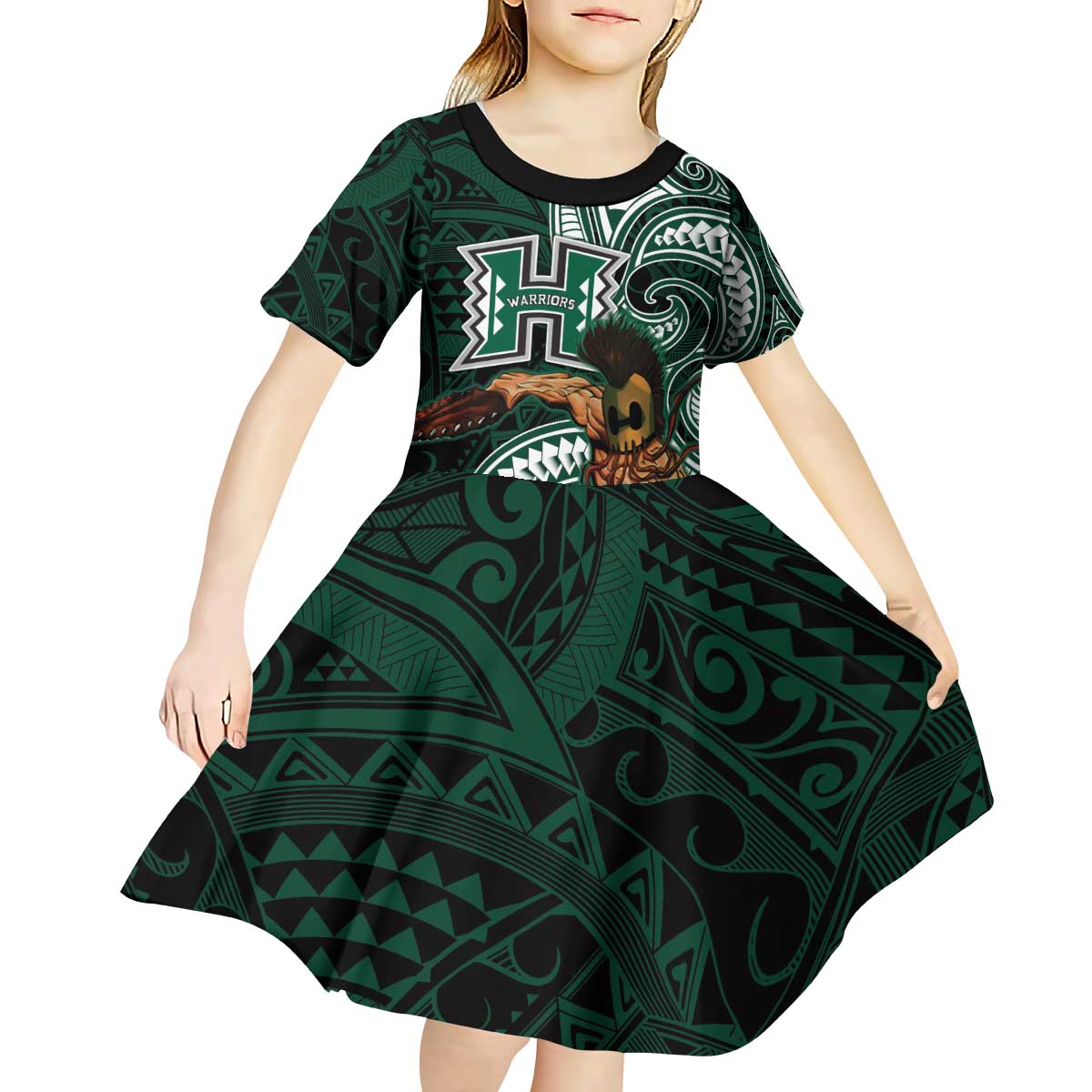 Hawaii Ikaika Warrior Football Kid Short Sleeve Dress Polynesian Tribal Tattoo - Polynesian Pride