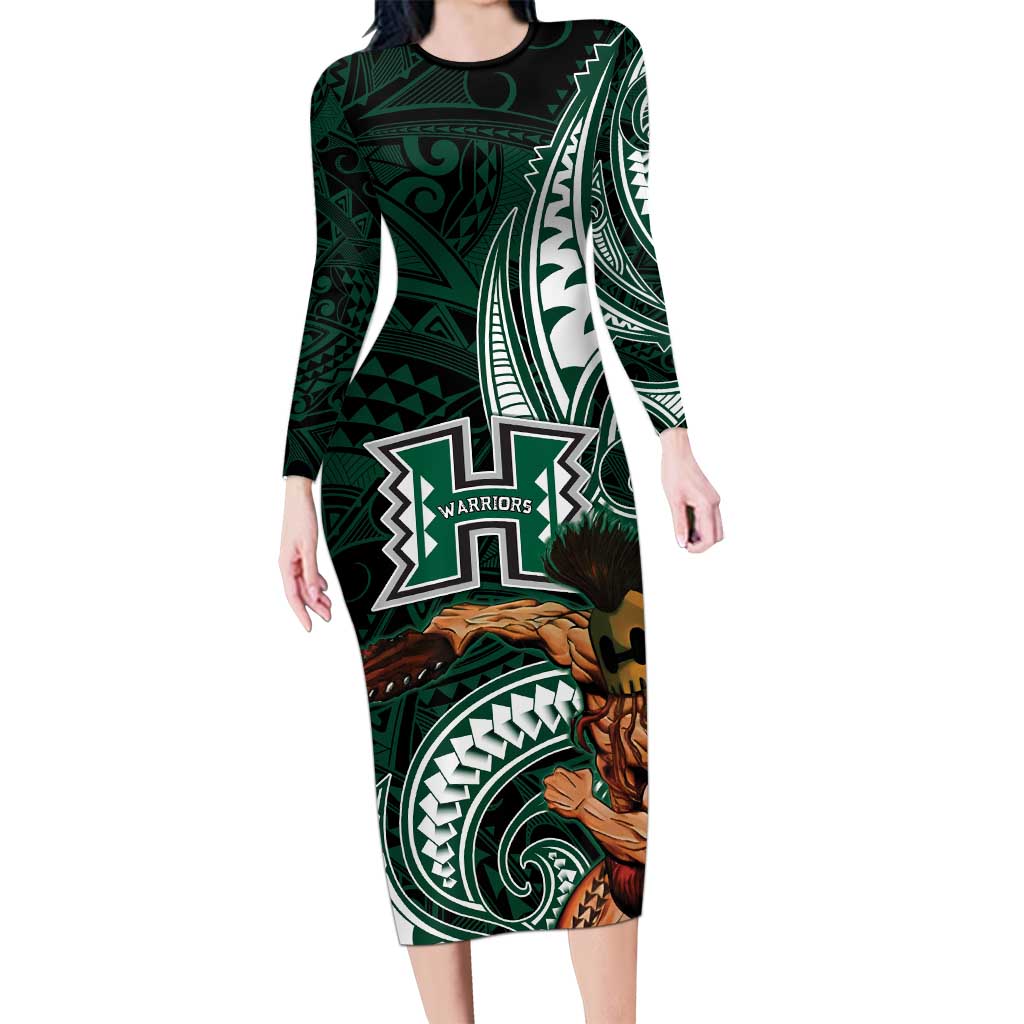 Hawaii Ikaika Warrior Football Long Sleeve Bodycon Dress Polynesian Tribal Tattoo - Polynesian Pride
