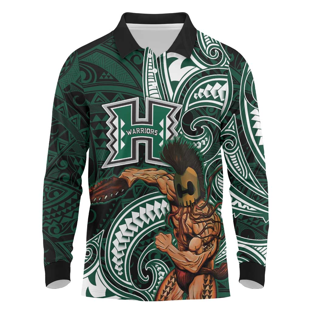 Hawaii Ikaika Warrior Football Long Sleeve Polo Shirt Polynesian Tribal Tattoo - Polynesian Pride