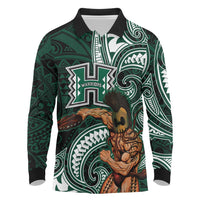Hawaii Ikaika Warrior Football Long Sleeve Polo Shirt Polynesian Tribal Tattoo - Polynesian Pride