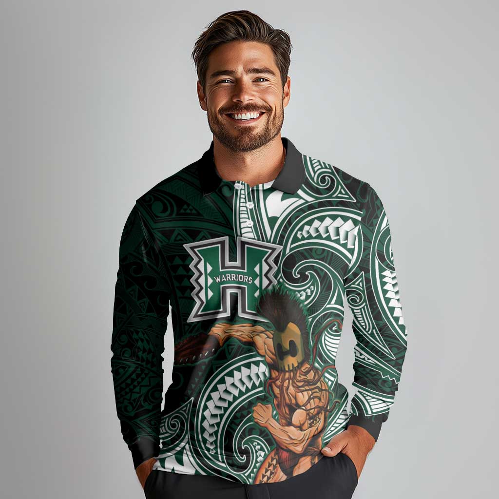 Hawaii Ikaika Warrior Football Long Sleeve Polo Shirt Polynesian Tribal Tattoo - Polynesian Pride