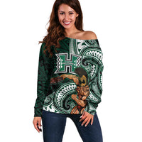 Hawaii Ikaika Warrior Football Off Shoulder Sweater Polynesian Tribal Tattoo - Polynesian Pride