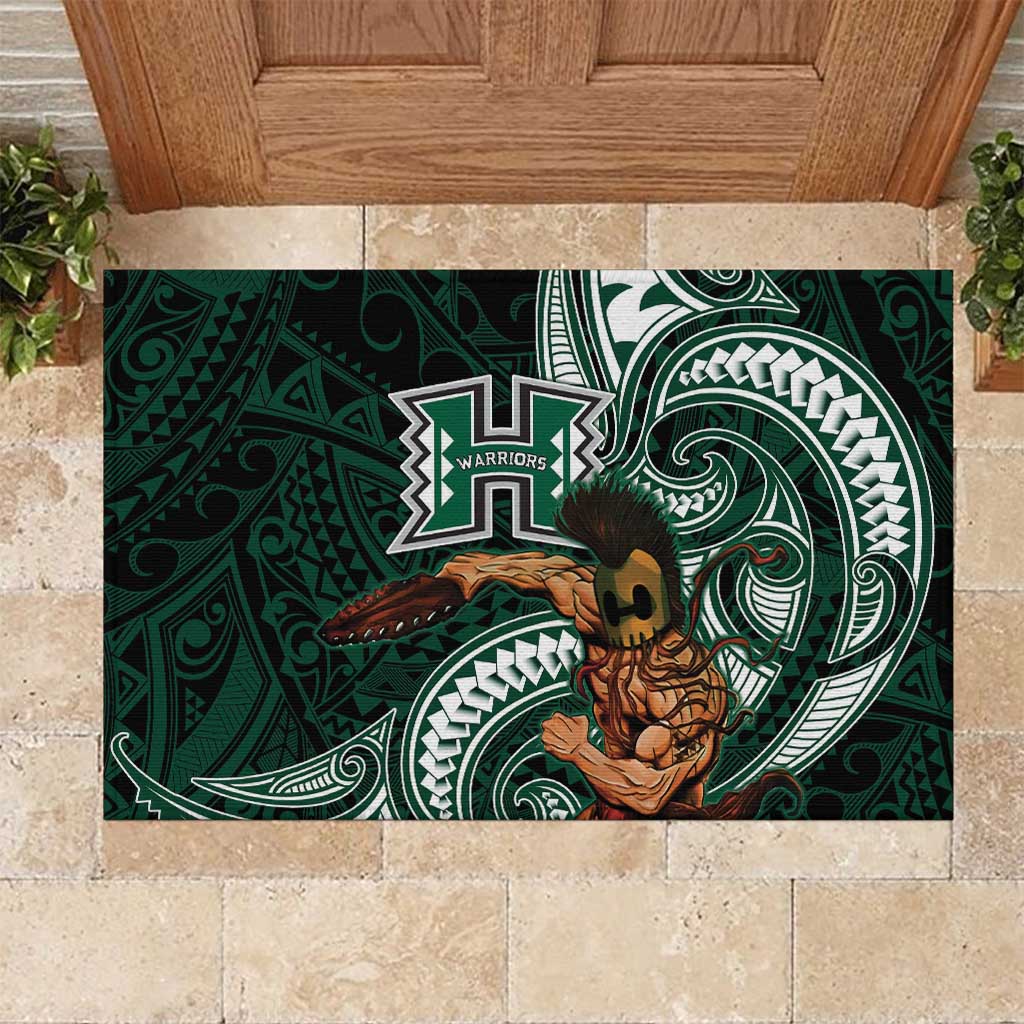 Hawaii Ikaika Warrior Football Rubber Doormat Polynesian Tribal Tattoo LT05 Black - Polynesian Pride