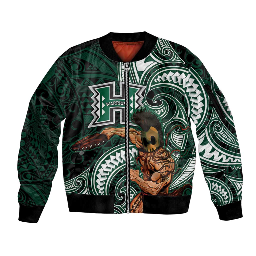 Hawaii Ikaika Warrior Football Sleeve Zip Bomber Jacket Polynesian Tribal Tattoo - Polynesian Pride