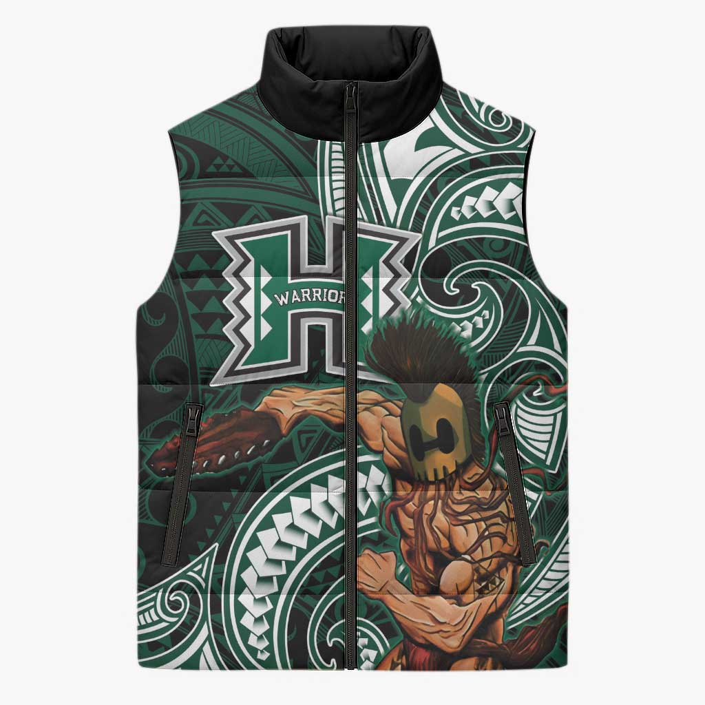 Hawaii Ikaika Warrior Football Sleeveless Puffer Jacket Polynesian Tribal Tattoo - Polynesian Pride