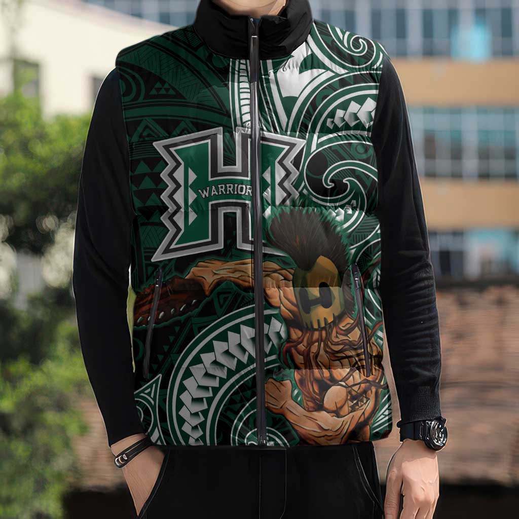 Hawaii Ikaika Warrior Football Sleeveless Puffer Jacket Polynesian Tribal Tattoo - Polynesian Pride