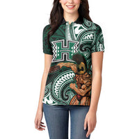 Hawaii Ikaika Warrior Football Women Polo Shirt Polynesian Tribal Tattoo - Polynesian Pride