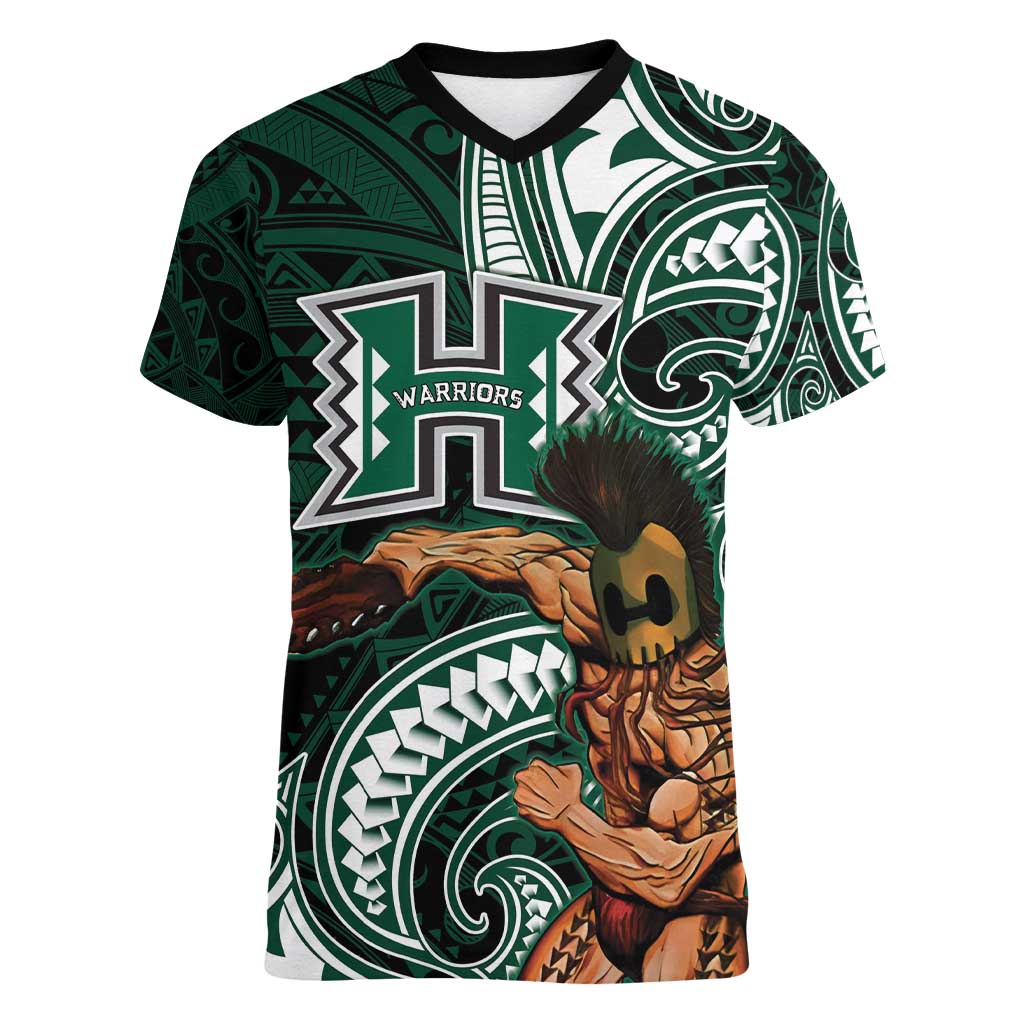 Hawaii Ikaika Warrior Football Women V-Neck T-Shirt Polynesian Tribal Tattoo - Polynesian Pride