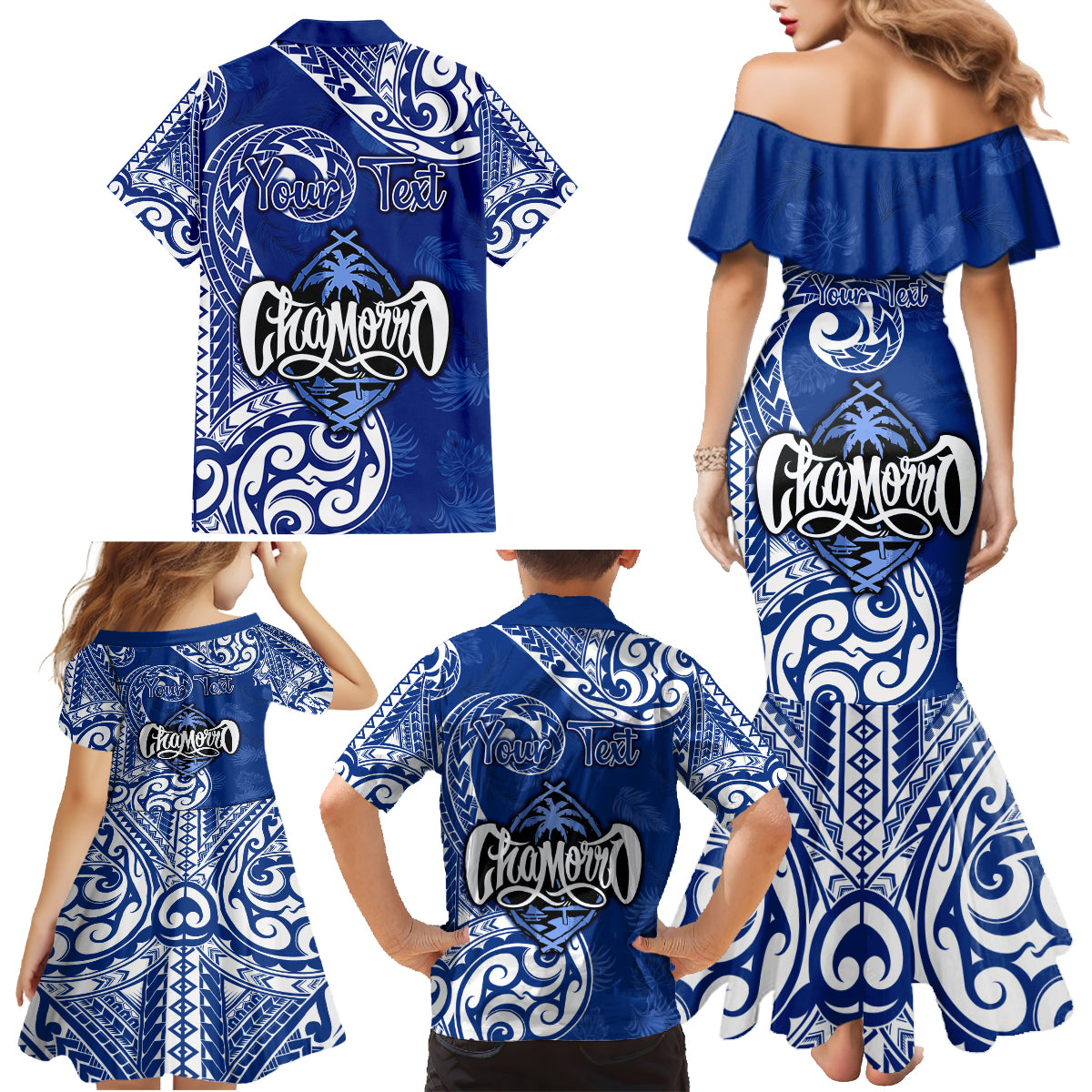 Personalised Hafa Adai Guam History and Chamorro Heritage Day Family Matching Mermaid Dress and Hawaiian Shirt Blue Latte Stone LT05 - Polynesian Pride