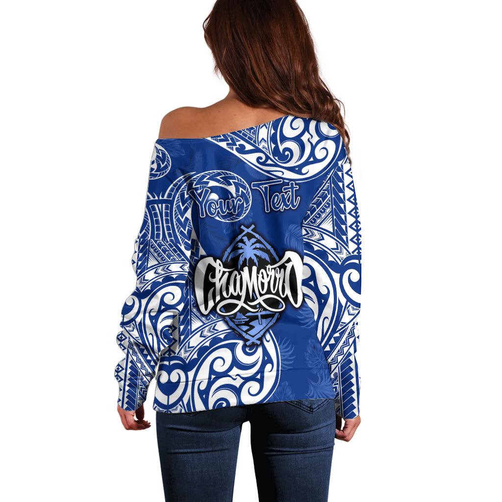 Personalised Hafa Adai Guam History and Chamorro Heritage Day Off Shoulder Sweater Blue Latte Stone LT05 - Polynesian Pride