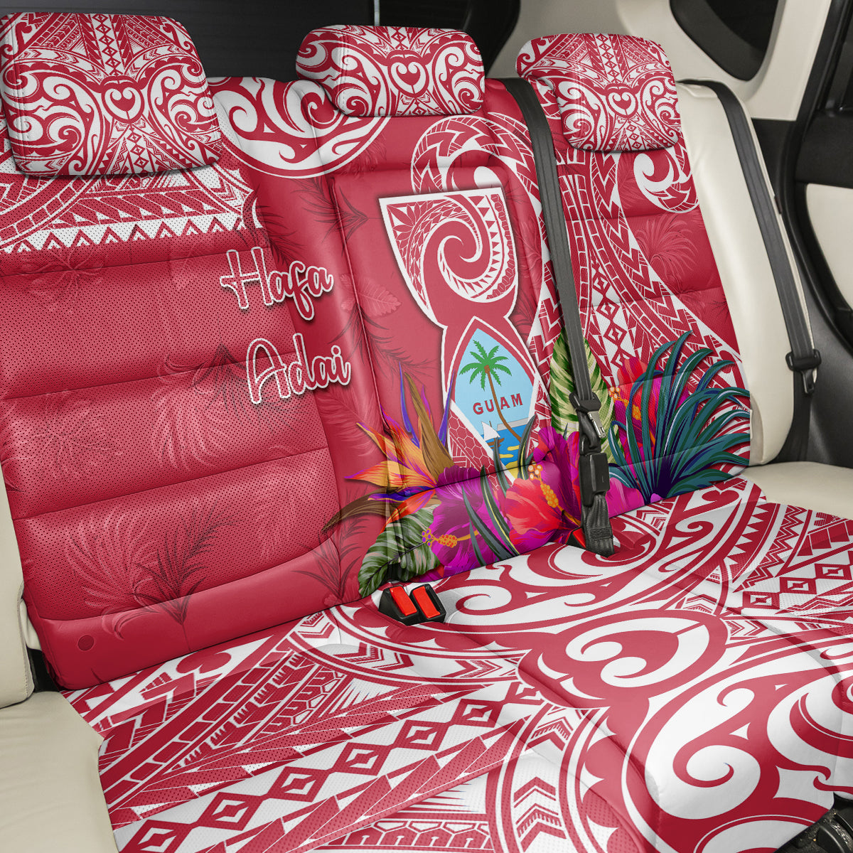 Hafa Adai Guam History and Chamorro Heritage Day Back Car Seat Cover Red Latte Stone LT05