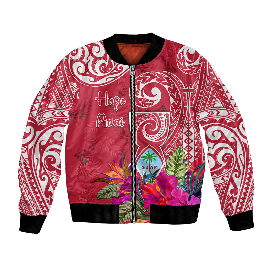 Personalised Hafa Adai Guam History and Chamorro Heritage Day Bomber Jacket Red Latte Stone LT05 Unisex Red - Polynesian Pride