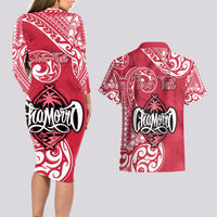 Personalised Hafa Adai Guam History and Chamorro Heritage Day Couples Matching Long Sleeve Bodycon Dress and Hawaiian Shirt Red Latte Stone LT05 - Polynesian Pride
